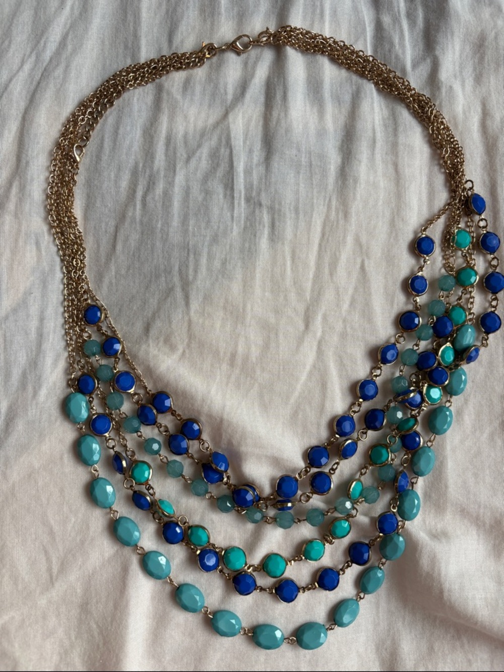 Gold-Tone Multistrand Blue & Teal Statement Necklace